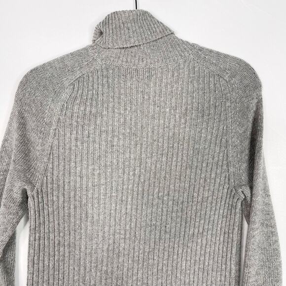 J Crew XSmall XS Gray Wool Blend Cable Knit Turtleneck Sweater Dress Button Side - Picture 6 of 11